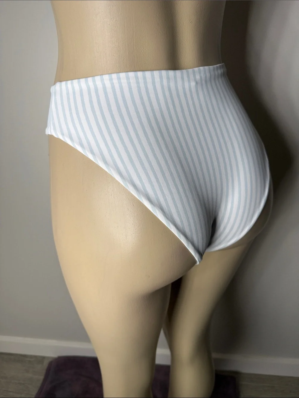 Charlie Holiday High-Rise Bikini Bottom in Light Blue and White Stripe